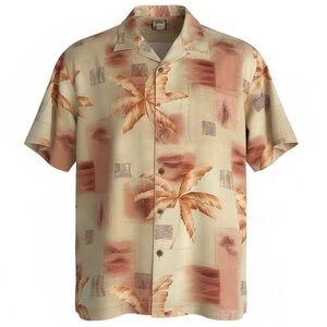 Tommy Bahama Men's Palm Print Shirt - Cream and Brown Item0012